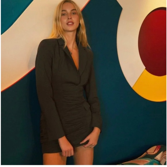 Zara Blazer Mini Dress NWT Ruche Body Con size L. bloggers fav! - Picture 7 of 7